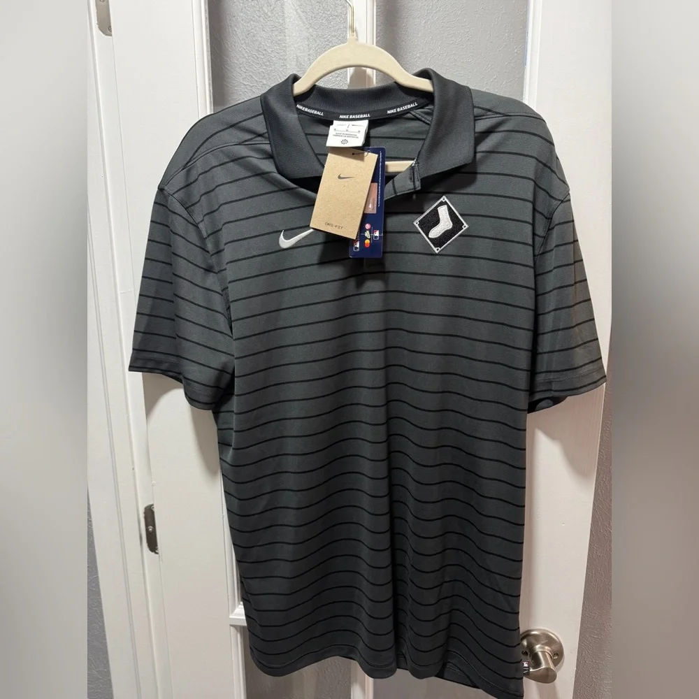 NWT Nike Men's White Sox Charcoal Striped Polo Shirt - Picture 1 of 7